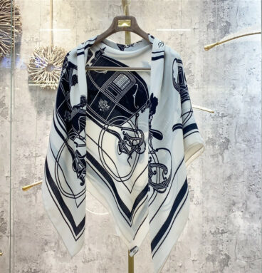 Hermès luxury carriage sketch version 140 cm shawl