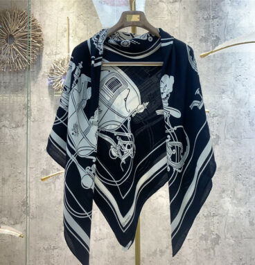Hermès luxury carriage sketch version 140 cm shawl
