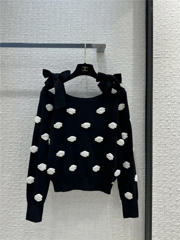 chanel bow off-shoulder sweater