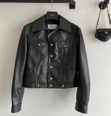 celine new lambskin gold buckle leather jacket