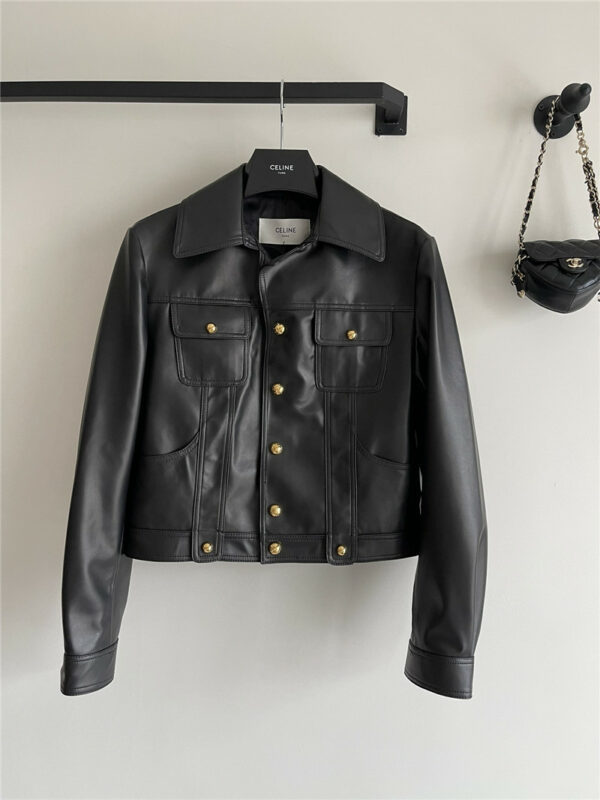 celine new lambskin gold buckle leather jacket