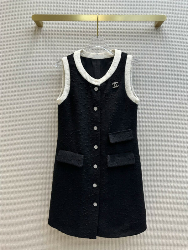 chanel tweed contrast hemmed sleeveless vest dress