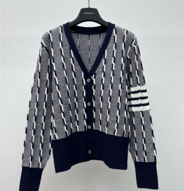 THOM BROWNE cable striped cardigan