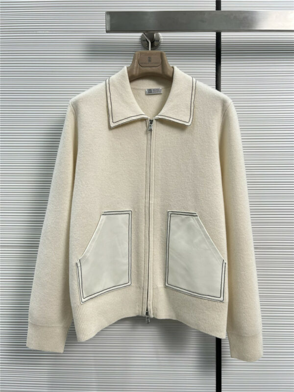 Brunello Cucinelli Sheepskin Pocket Pure Cashmere Zip Jacket