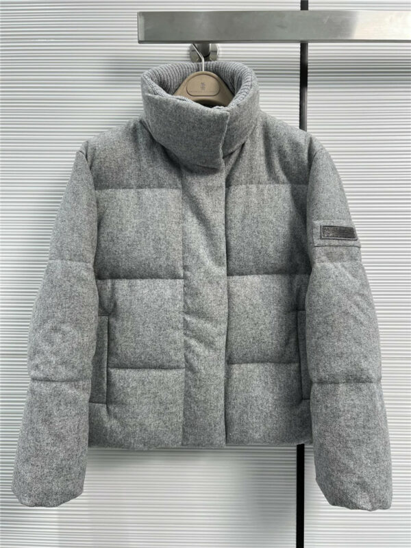 Brunello Cucinelli chain logo knitted patch collar down jacket