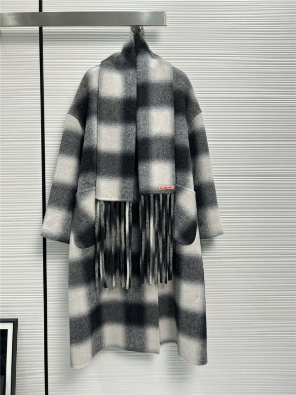 Acne Studios plaid V-neck double-sided cashmere coat