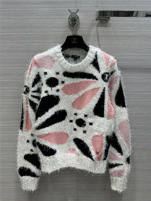 chanel camellia cow color flower crew neck sweater
