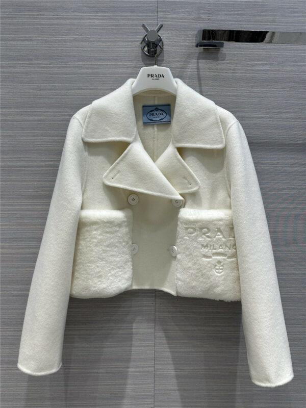prada double-sided cashmere short coat with fur pockets