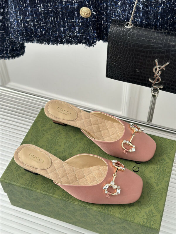 Gucci new horsebit toe thick heel half slippers