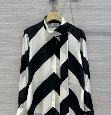valentino black and white V-striped silk off-shoulder shirt