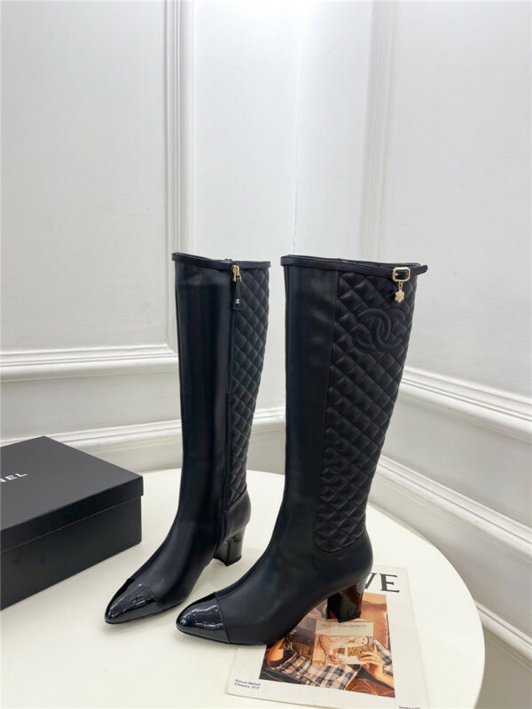 chanel classic embroidered chunky heel boots