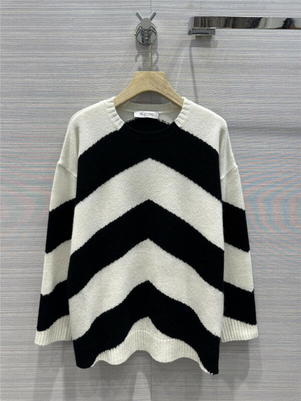 valentino black and white V striped cashmere sweater