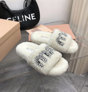 miumiu diamond buckle wool slippers