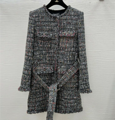 chanel woven tweed mid-length coat