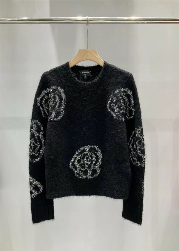 chanel camellia jacquard sweater