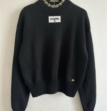 chanel sequins beaded logo knitted sweater