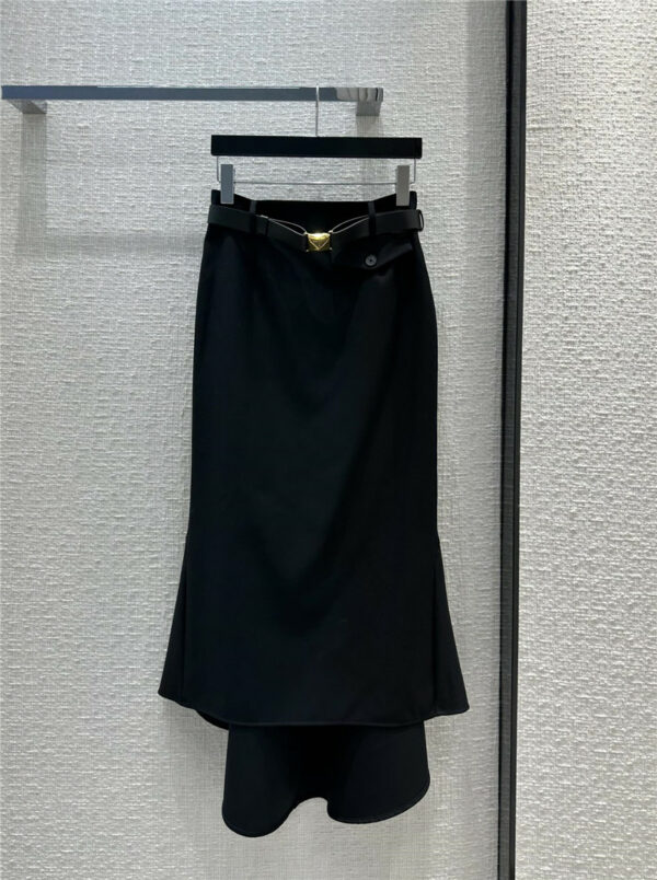 prada vintage metal triangle buckle belt fishtail skirt