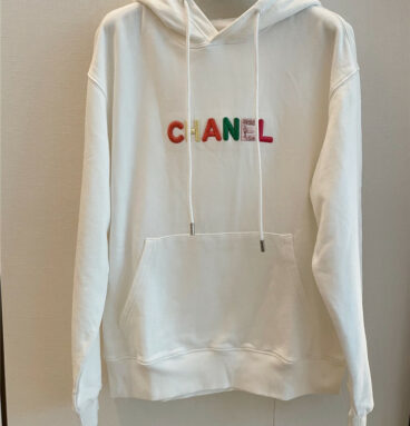 chanel new embroidered colorful logo hooded sweatshirt