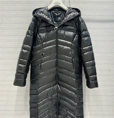 moncler Herbe printed rubber lettering hooded long down jacket