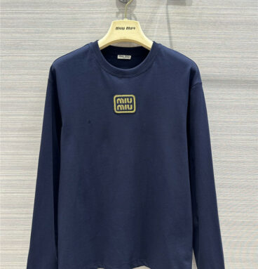 miumiu navy blue long-sleeved T-shirt