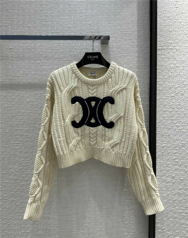 celine contrasting Arc de Triomphe logo embroidered sweater
