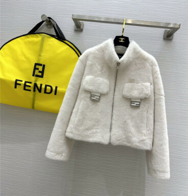 fendi metal double F decoration eco-friendly mink short jacket