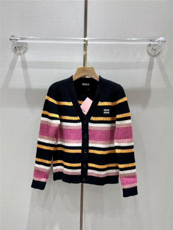 miumiu early autumn new color striped sweater cardigan
