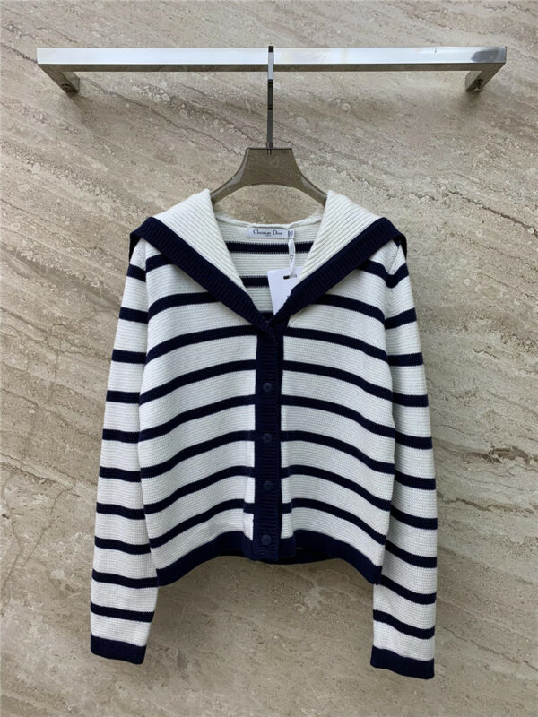 dior age-reducing navy style striped knitted cardigan