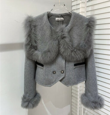 miumiu fox fur patchwork double-sided wool jacket