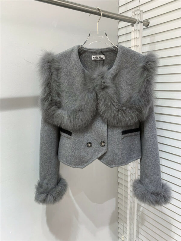 miumiu fox fur patchwork double-sided wool jacket