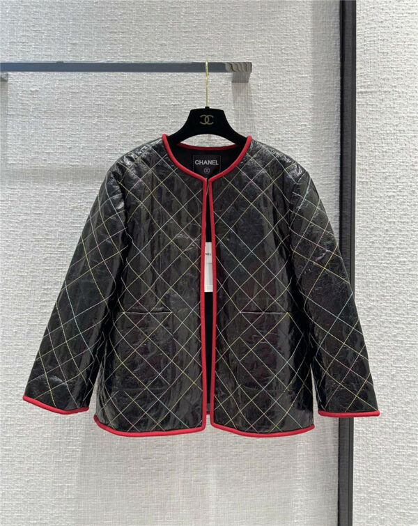 chanel current series color thread rhombus leather jacket