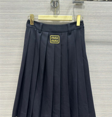 miumiu navy blue tone pleated skirt