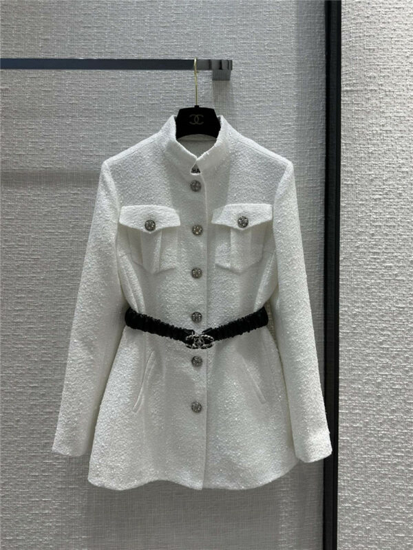 chanel stand collar lightweight white moonlight jacket