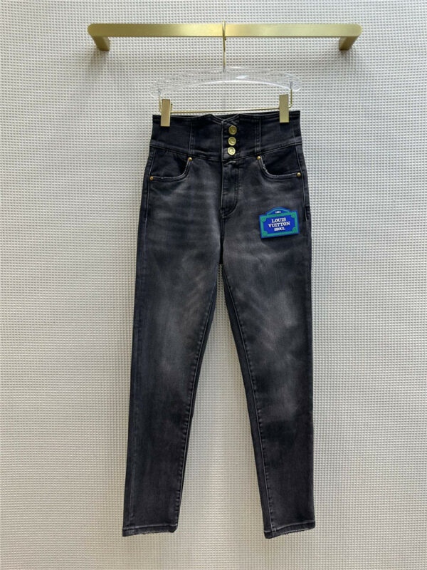 louis vuitton LV widened high waist design smoke gray jeans