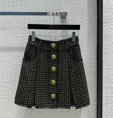 Balmain black gold silk woven tweed skirt