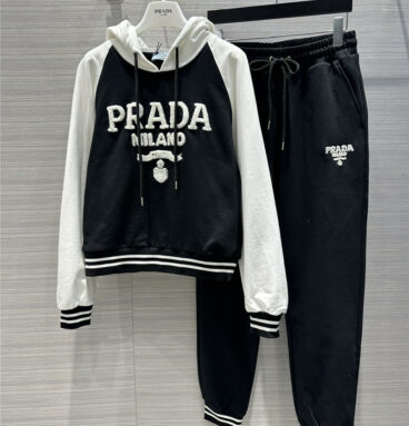 prada black and white sports sweatshirt suit