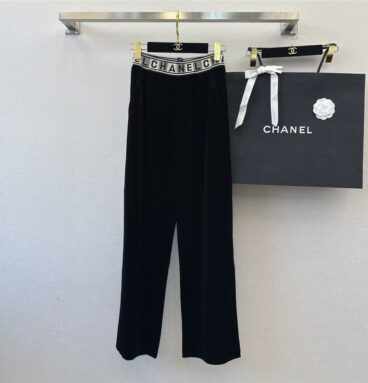 chanel new logo elastic waist decorative velvet trousers