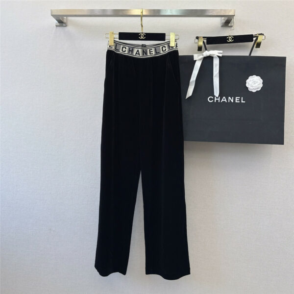 chanel new logo elastic waist decorative velvet trousers