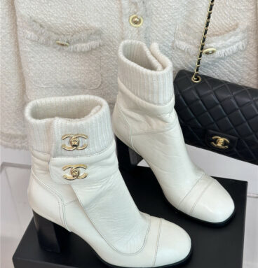 chanel bag buckle knitted woolen short boots