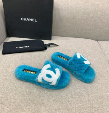 chanel new thick sole fur slippers