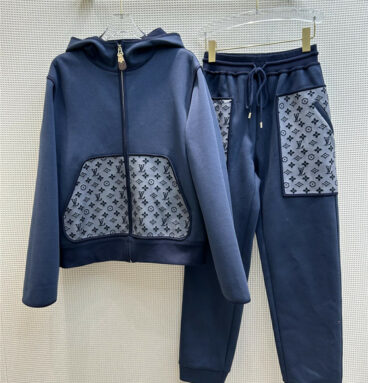louis vuitton LV Monogram pattern embellished sweatshirt set