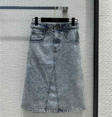 louis vuitton LV new leather label washed denim midi skirt