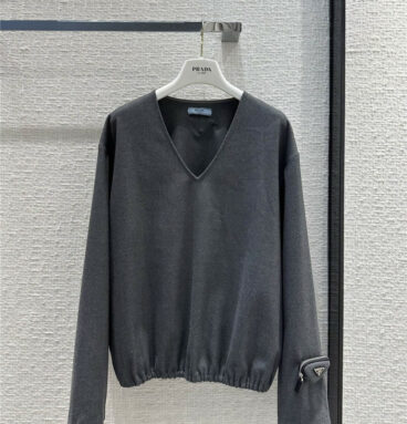 prada premium gray V-neck woolen top