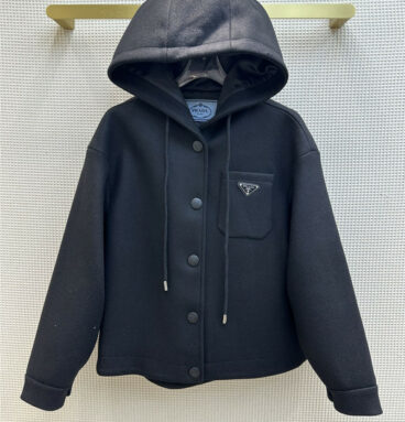 prada classic triangle logo hooded wool jacket