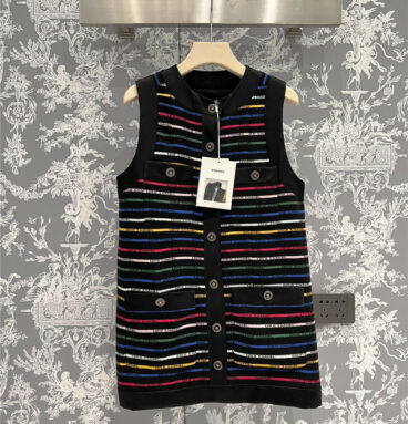 chanel new spring sleeveless knitted striped dress