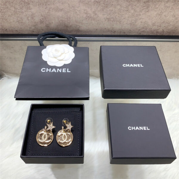 chanel gold coin star earrings