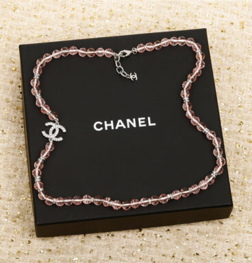 chanel bow pink pearl sweater chain