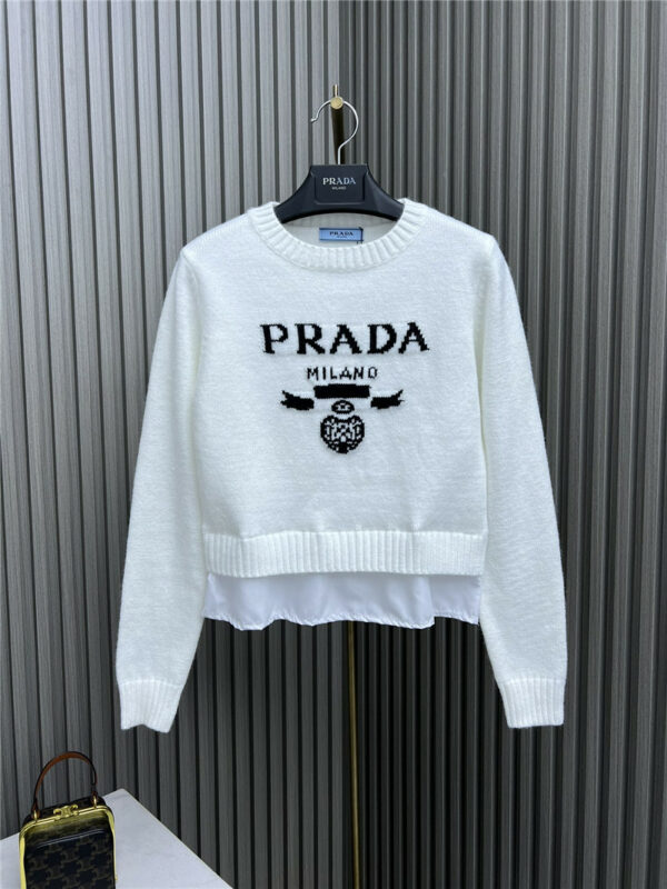 prada crew neck patchwork knitted top