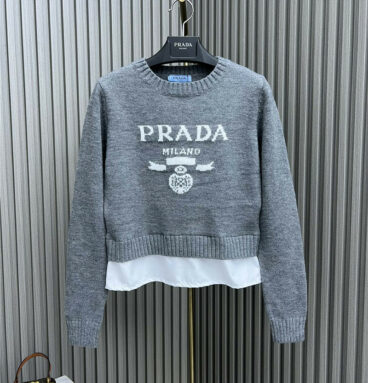 prada crew neck patchwork knitted top