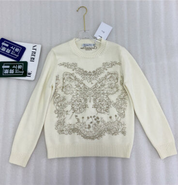 dior new heavy embroidered butterfly knit top